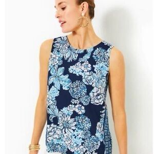 Lilly Pulitzer Iona Sleeveless Top - Bouquet All Day, Low Tide Navy